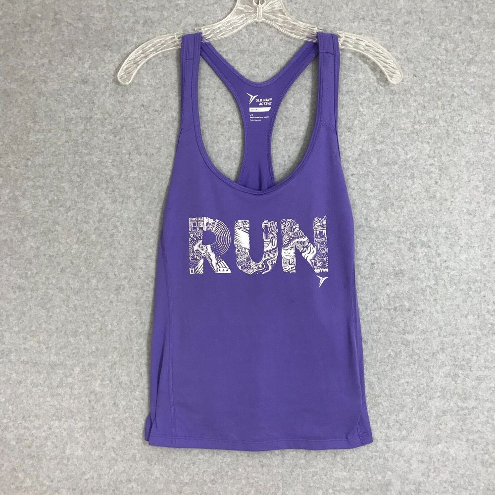 Old Navy Go Dry Active RUN Logo Racerback Tank Top Shirt Large‎ Semi-Fitted Plum